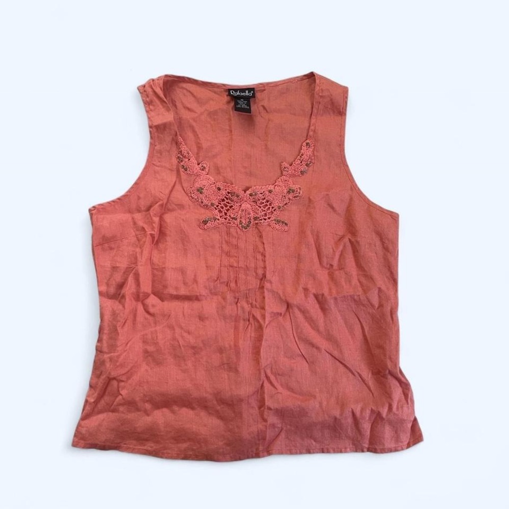 Linen orange embroidered sleeveless top with sequin butterfly by Rafaela size 10